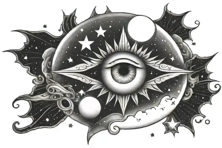 third eye moon and stars tattoo design idea