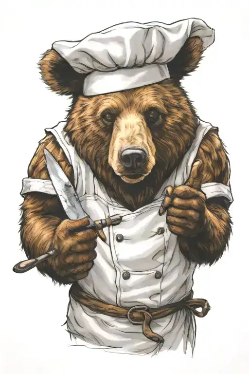 bear chef giving thumbs up with chef knife  tattoo design idea