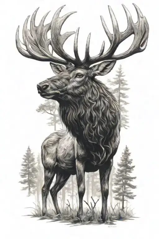 dark forest elk standing tattoo design idea