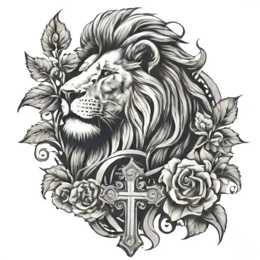 lion and cross tattoo tattoo design idea
