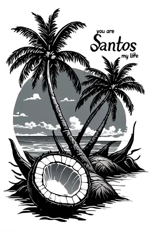 "Santos you are my life" coconut trees tattoo design idea