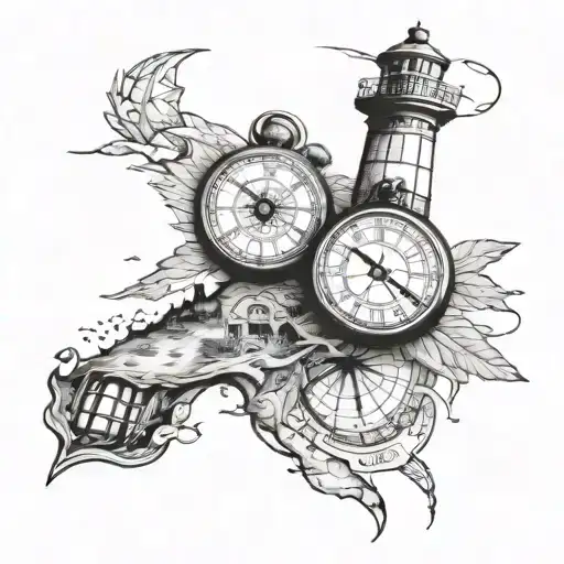Family tattoo Beach Lighthouse  Map Compass Pocket watch&nbsp;5 silhouettes tattoo design idea