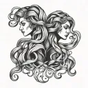 gemini sisters hair tangled together tattoo design idea