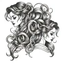 gemini sisters hair tangled together tattoo design idea