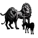 Jesus, gates, lion, lamb 3 crosses tattoo design idea