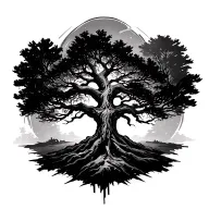 symmetrical abstract brush strokes sketching a tree tattoo design idea