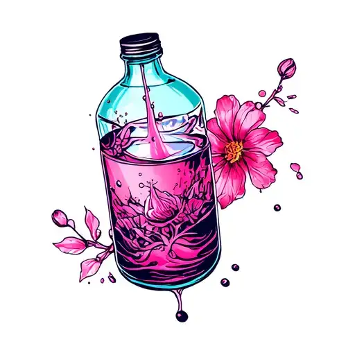 Pink water in the bottle tattoo design idea