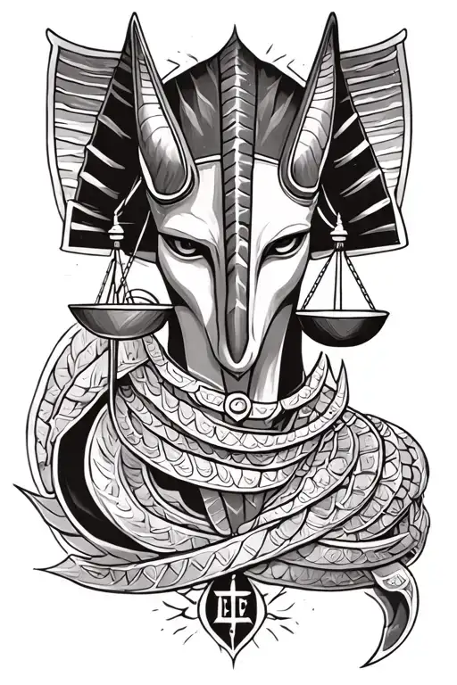anubis tattoo with libra scales and sign incorporated tattoo design idea