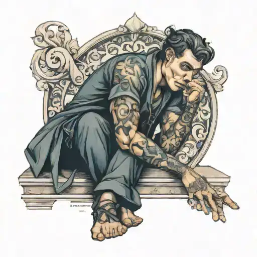 Renaissance decadence man sitting tattoo design idea
