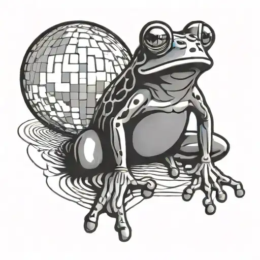 fine line frog sits on a disco mirrorball tattoo design idea