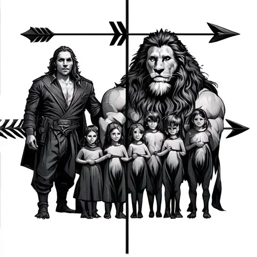 Leon and family of 5 and an arrow dividing it tattoo design idea