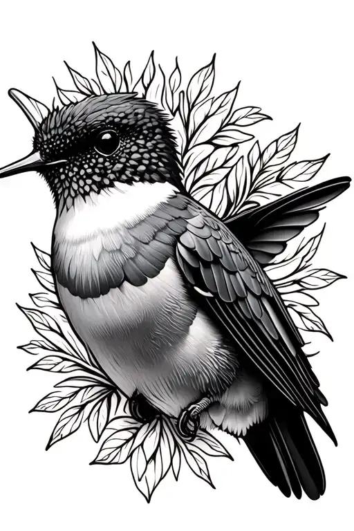 ruby throated hummingbird with decorative leather pattern background  tattoo design idea
