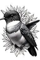 ruby throated hummingbird with decorative leather pattern background  tattoo design idea