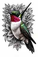ruby throated hummingbird with decorative leather pattern background  tattoo design idea