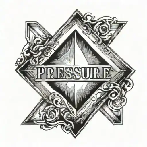 the word pressure inside of a diamond shaped line outlining tattoo design idea