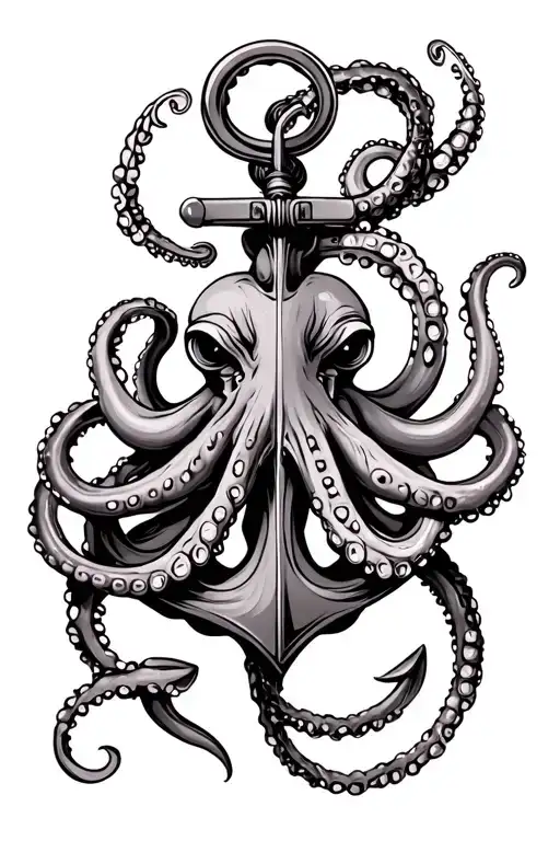 octopus holding anchor intertwined tattoo design idea