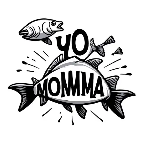 fish throwing darts saying yo momma tattoo design idea