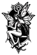 anchor with fairy sitting tattoo design idea