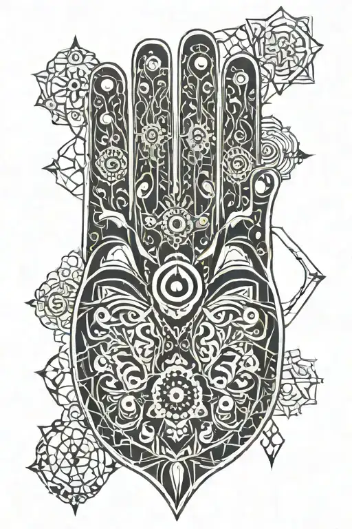 hamsa hand and geometric shading  background tattoo design idea