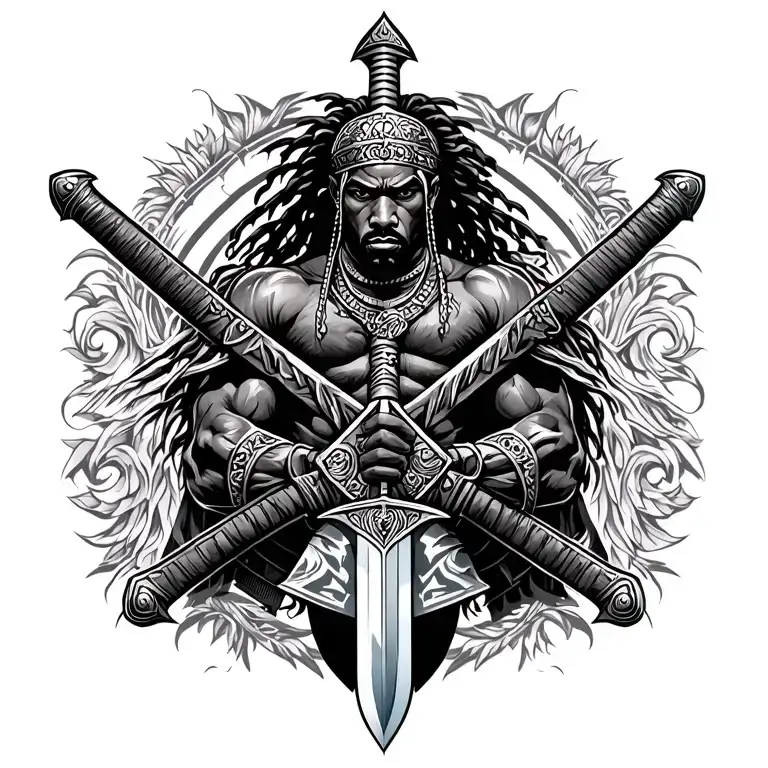 African American warrior with sword tattoo design idea