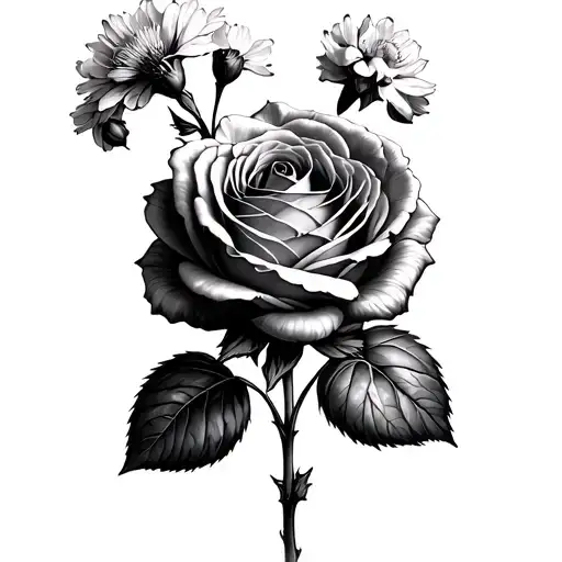 eldelweiss and yorkshire rose seperate however connected through the stems tattoo design idea