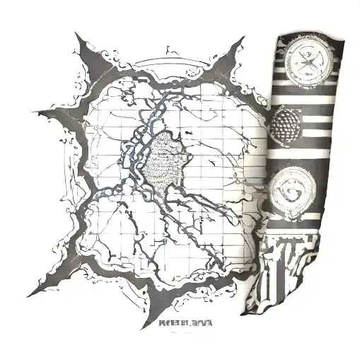 right arm sleeve with grid lines, map, American flag, and mc-130j  tattoo design idea