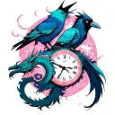 wind pink and time and crow posed in a dragon tattoo design idea