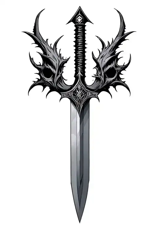 serrated blade, wolf head, massacre, sejmitar, darkest dungeon tattoo design idea