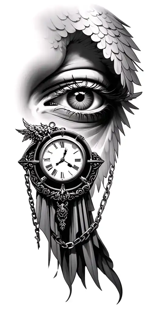 biblical eye over Michael the archangel with clocks and chains tattoo design idea