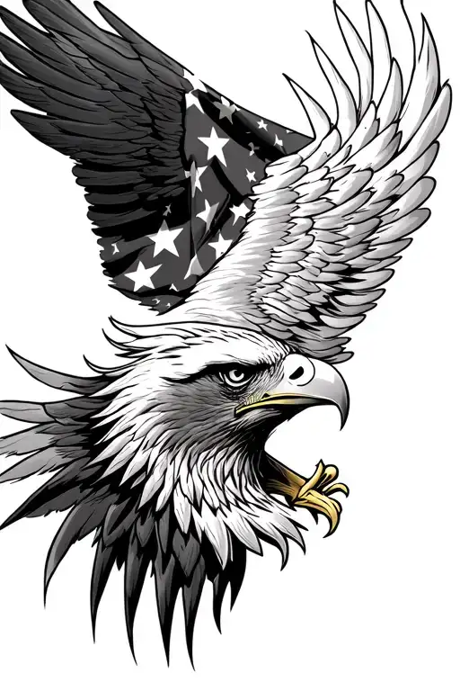 eagle head diving profile American flag downward spiral tattoo design idea