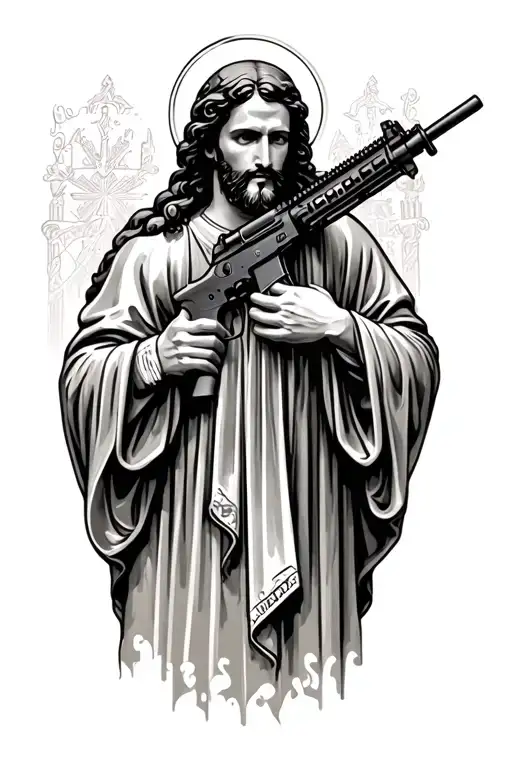 saint Jude holding a ar 15 tattoo design idea