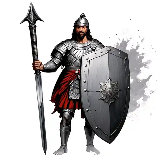 Roman soldier holding shield and gladius tattoo design idea