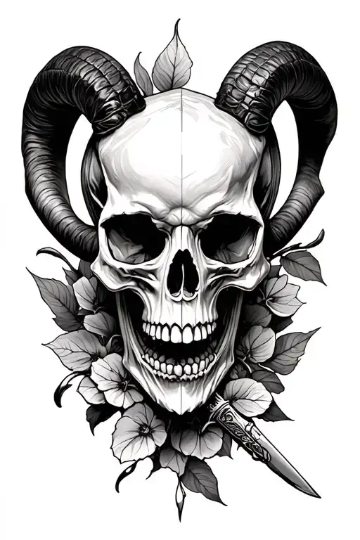 real aries skull combined with stiletto knife  tattoo design idea