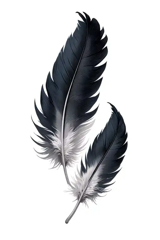 Two silkie chicken feathers one white with grey through the bottom and one dark grey tattoo design idea