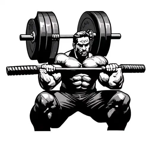 A weight lifter lifting barbells made of rifles tattoo design idea