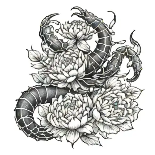 Scorpio and peonies tattoo design idea