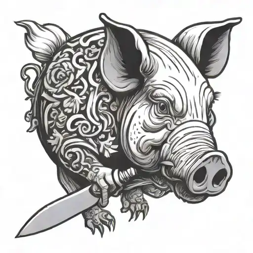 suckling pig with chef knife tattoo design idea