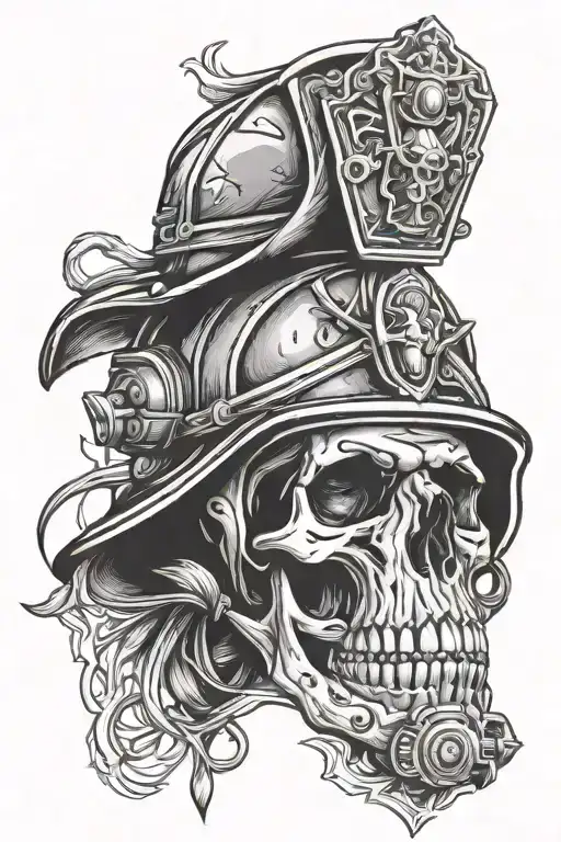 Firefighter skull with helmet tattoo design idea