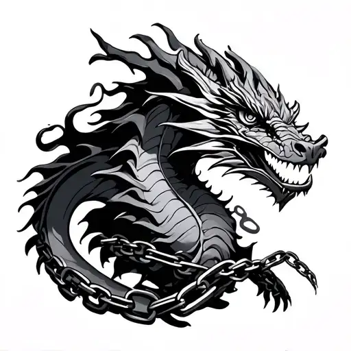 Dragons, chains wrapped, flames tattoo design idea