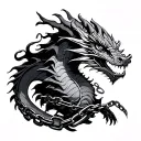 Dragons, chains wrapped, flames tattoo design idea