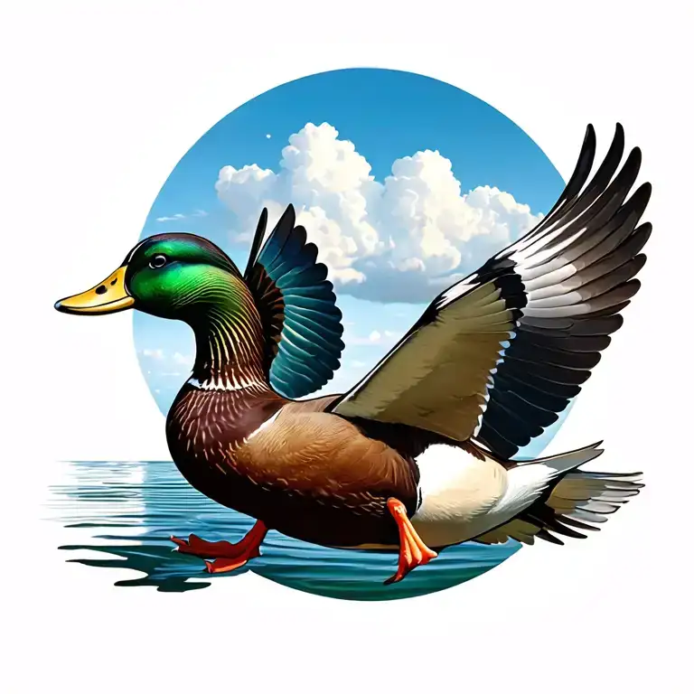duck flying towards tattoo design idea