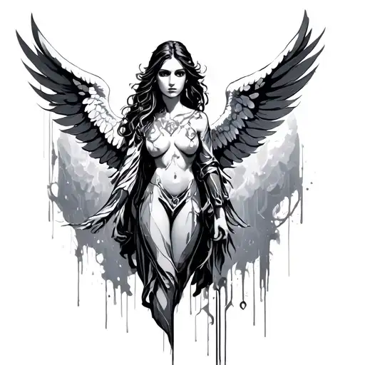 cyber sigilism angel tattoo design idea