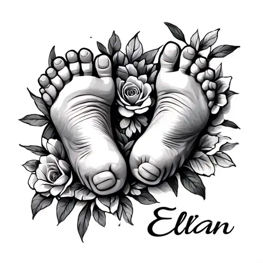"Elian" "Elian" baby feet print tattoo design idea