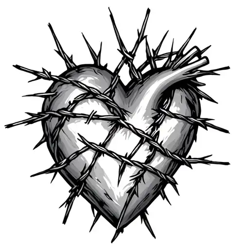 The broken heart of the barbed wire tattoo design idea