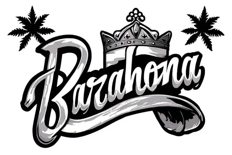Barahona in a Chicano font with the b big enough to have the El Salvador flag in the b and a crown with 5 points tilted  tattoo design idea