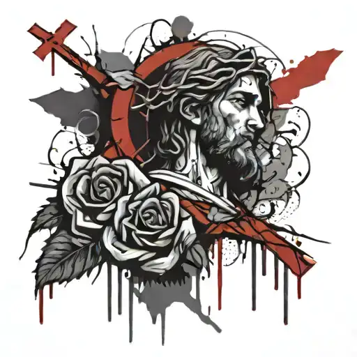 rose and jesus and cross tattoo tattoo design idea