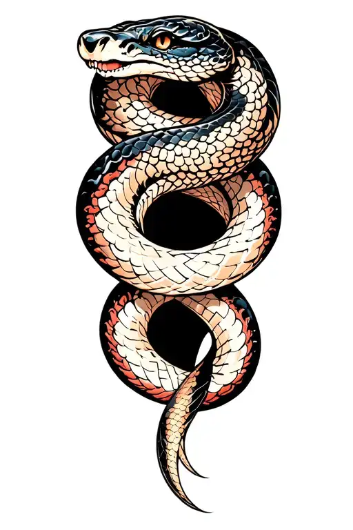 snake intertwined 2 heads 1 head on top 1 head on bottom 1 tail connecting  tattoo design idea