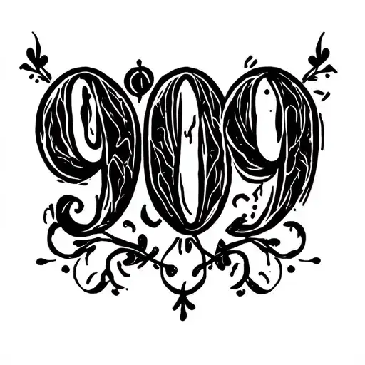 909 in script tattoo design idea