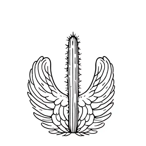 angel wing cactus fine line inside frame tattoo design idea