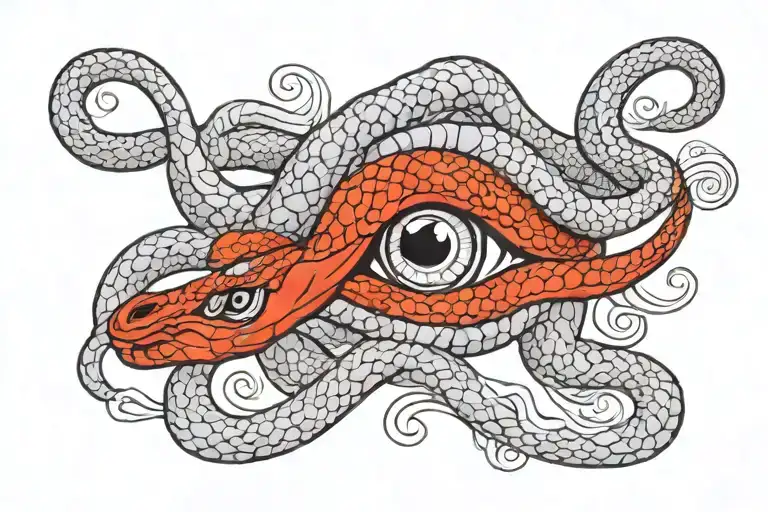 Medusa Capricorn hollow eyes looking red and black snake tattoo design idea